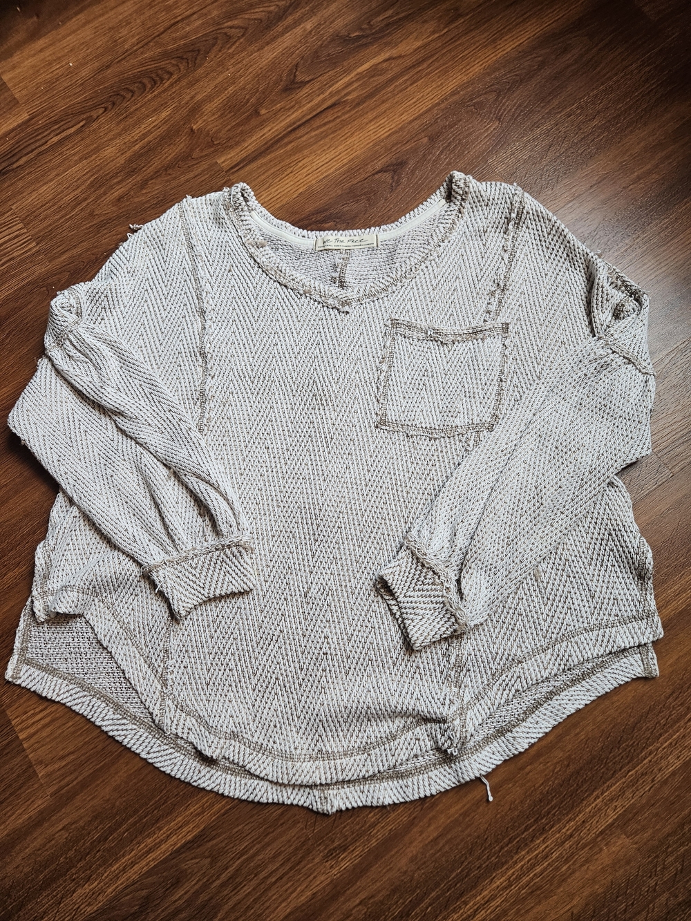 We The Free Cream Textured Crewneck Sweater with Pocket